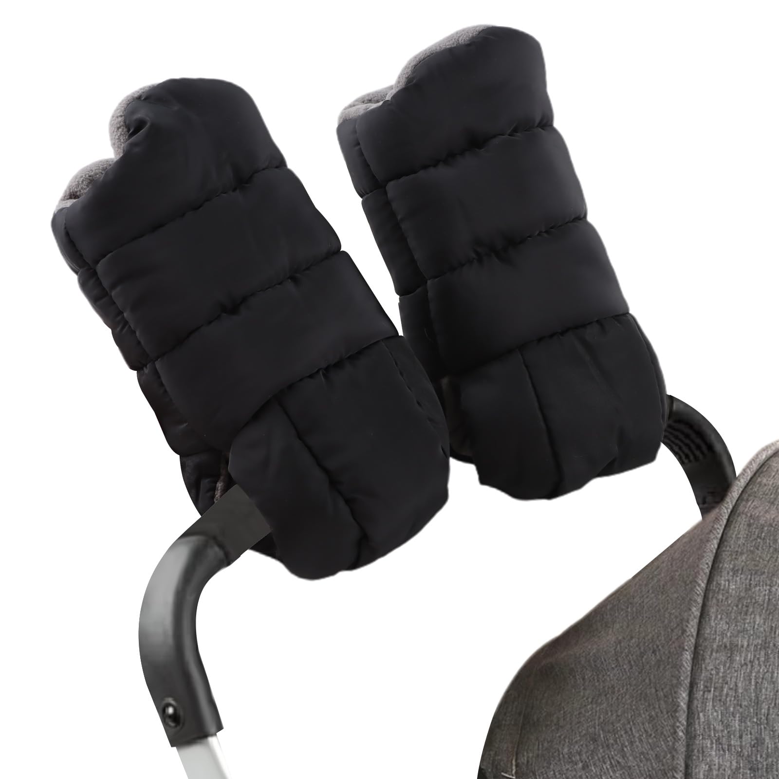 Zsedrut stroller gloves universal-fit attached to a handlebar for easy winter walks