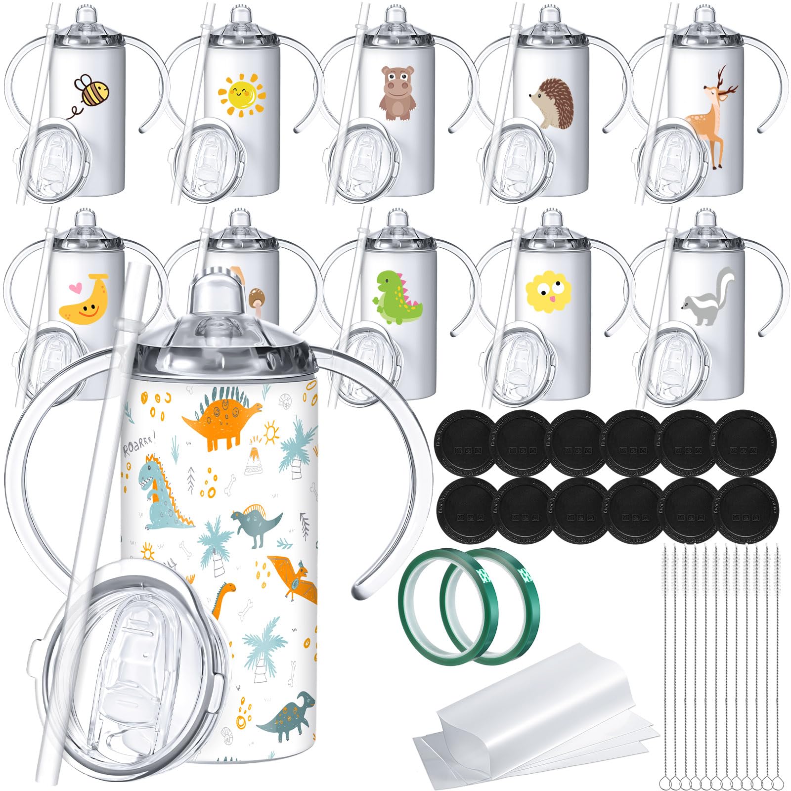 Zubebe sublimation sippy cups 12-pack front view for personalized kids' cups via DIY customization