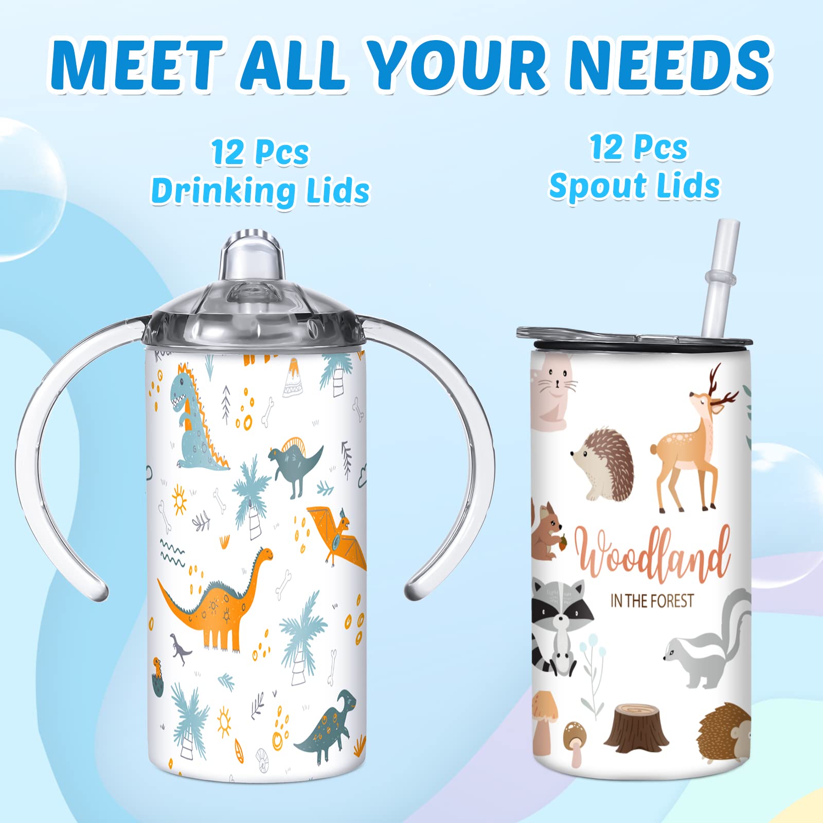 Zubebe sublimation sippy cups 2-lids assembly highlighting spill-resistant versatility