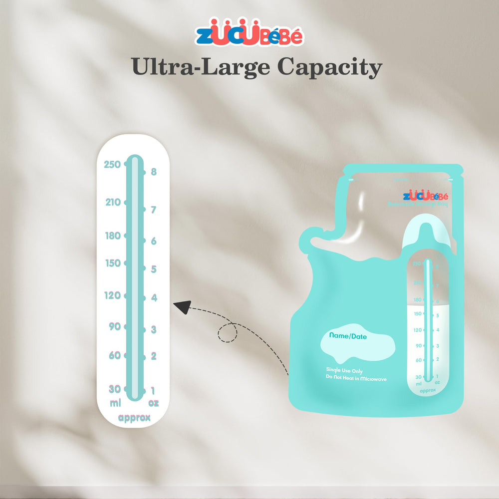 Zuccubebe breastmilk bags blue color for visibility and daily use.