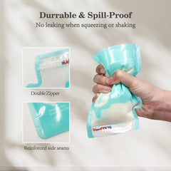 Zuccubebe breastmilk bags double-zipper seal reduces leaks.