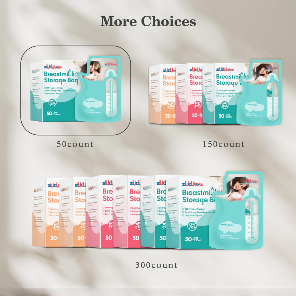 Zuccubebe breastmilk bags stand or flat for flexible storage.