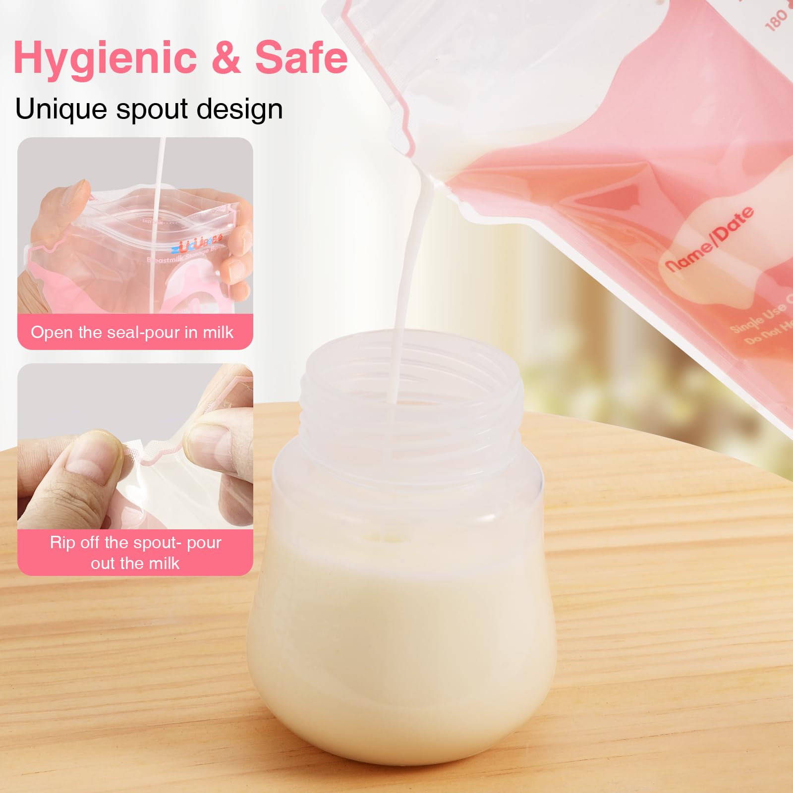 ZÜCÜBéBé zucube easy-pour spout facilitates clean milk transfer.