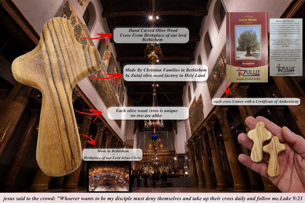 Zuluf handheld olive wood cross for palm-cross in quiet moments