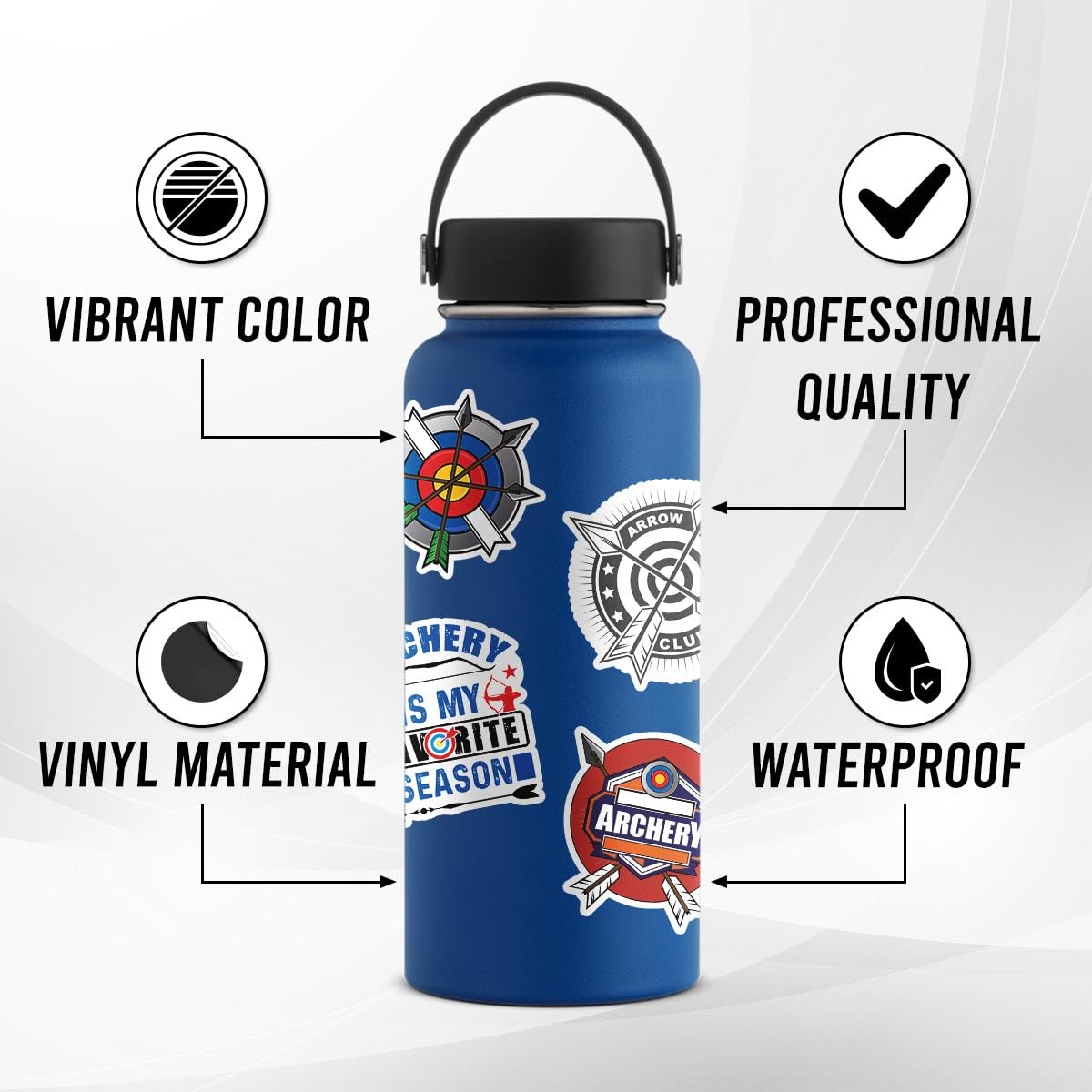 ZULUVINYL archery stickers on helmet provide durable, water-resistant decorative accents.