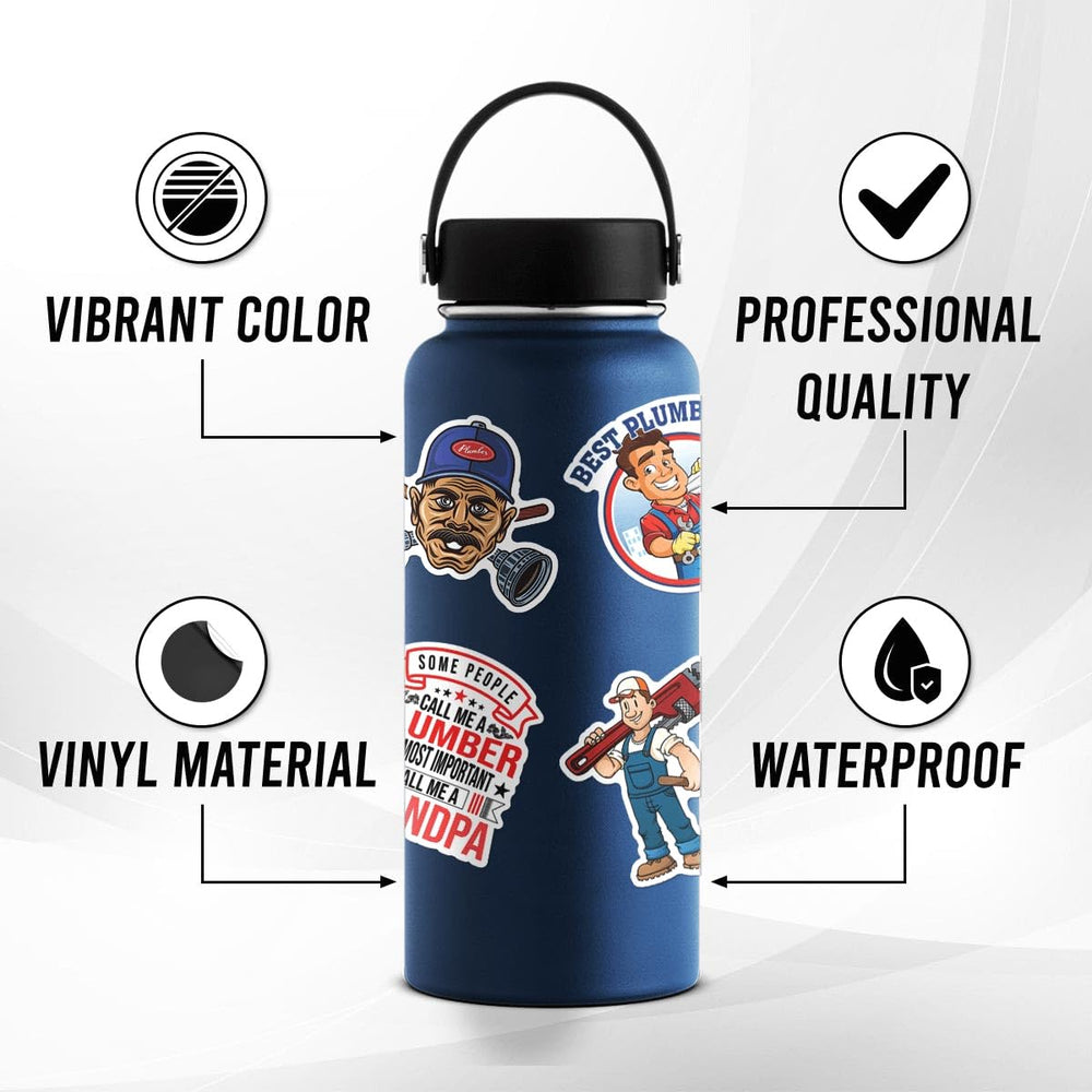 ZULUVINYL plumber stickers on hard hats withstand rugged use with strong adhesion.