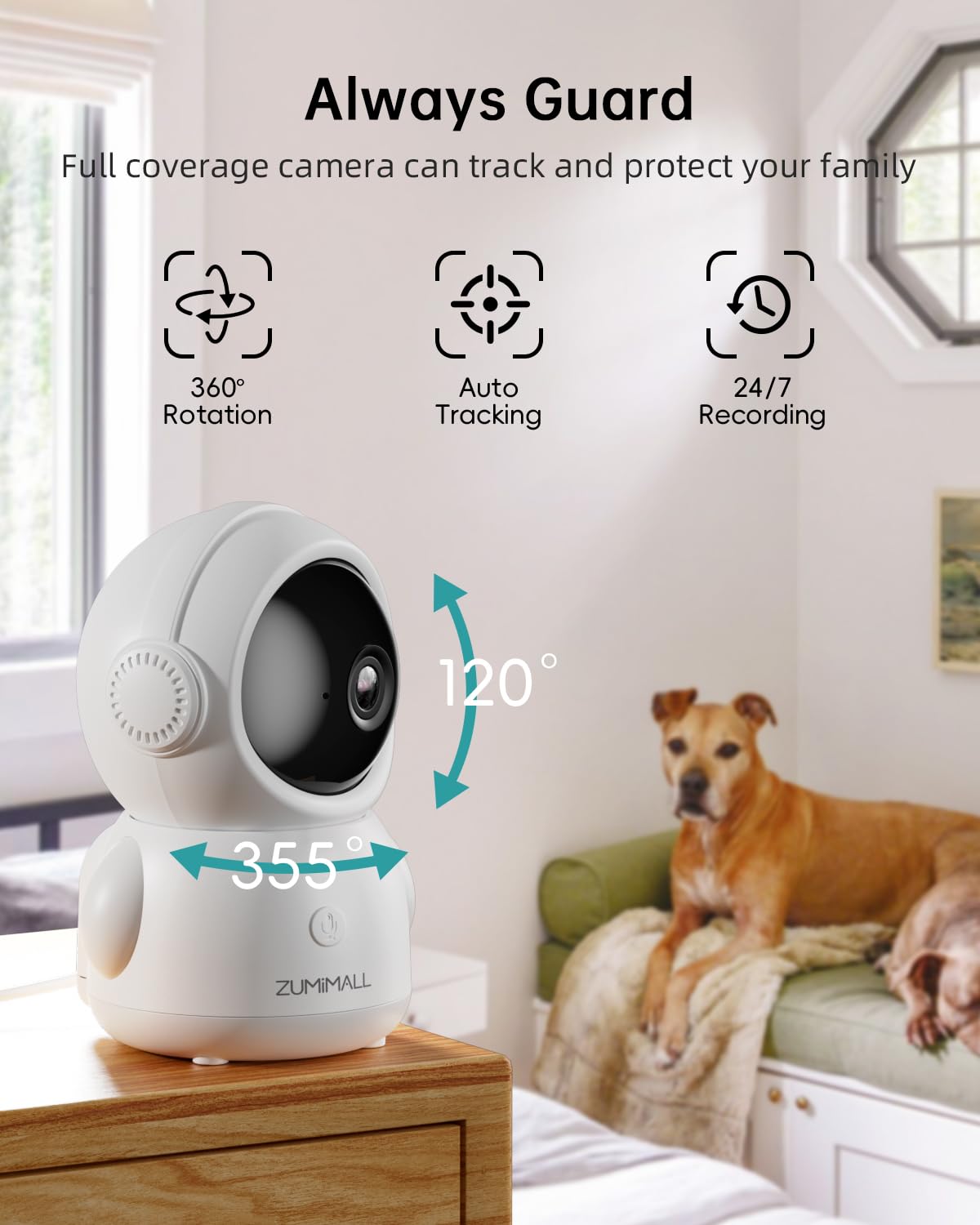 ZUMIMALL auto-tracking follows movement for hands-free monitoring.