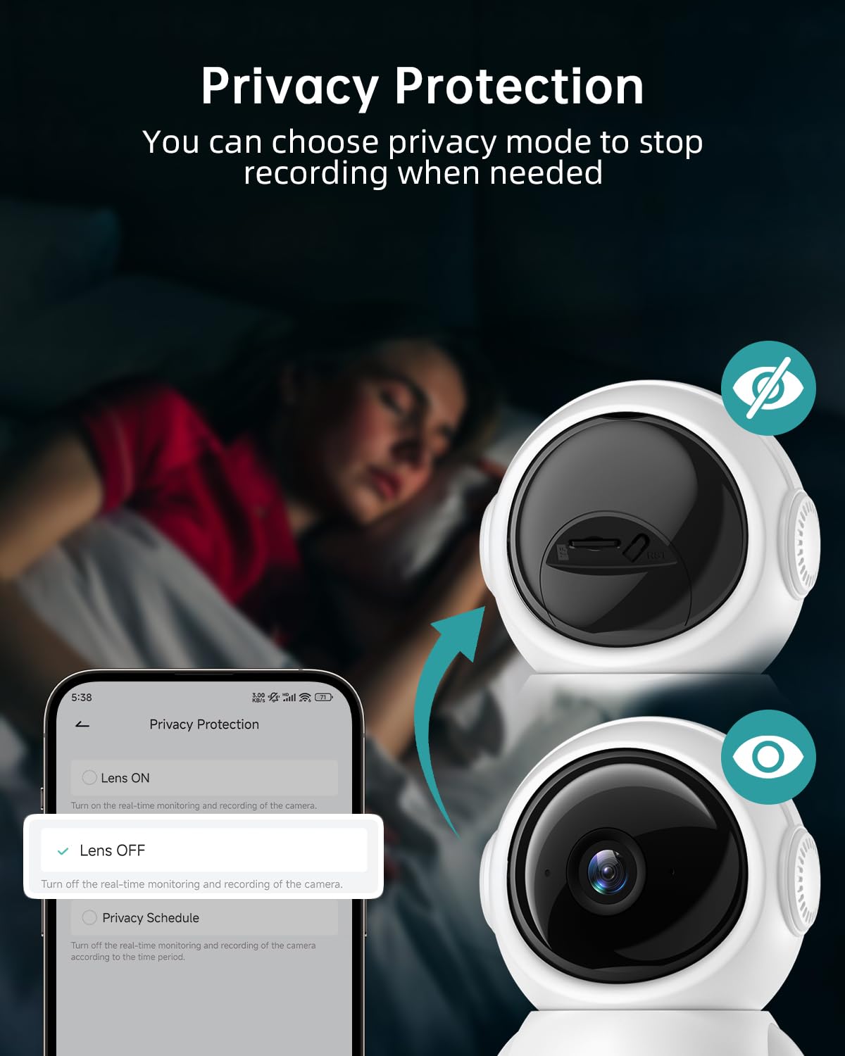 ZUMIMALL privacy lens protects footage when not in use.