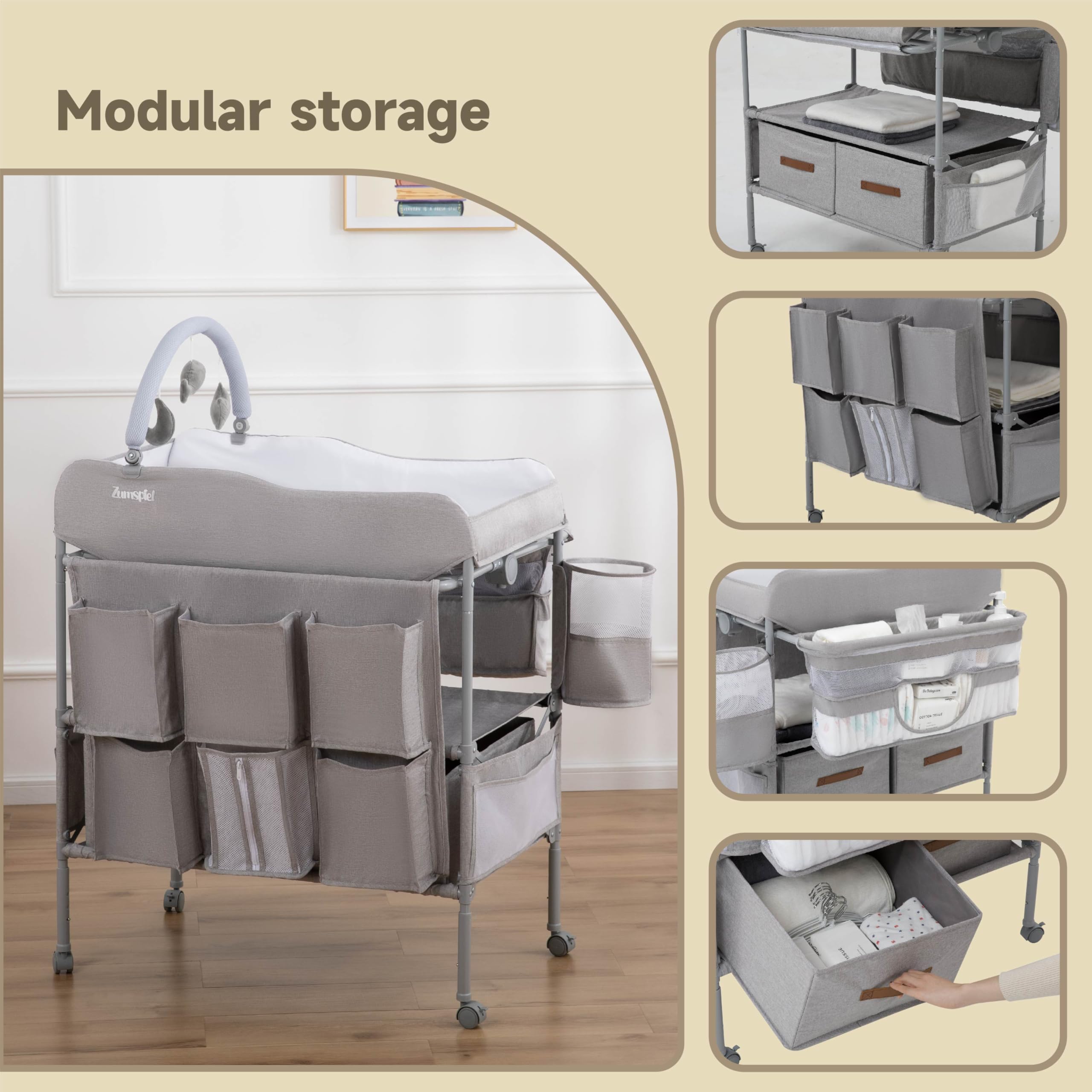 Zumspiel portable-changing-table-wheels: easy room-to-room mobility with locking stability