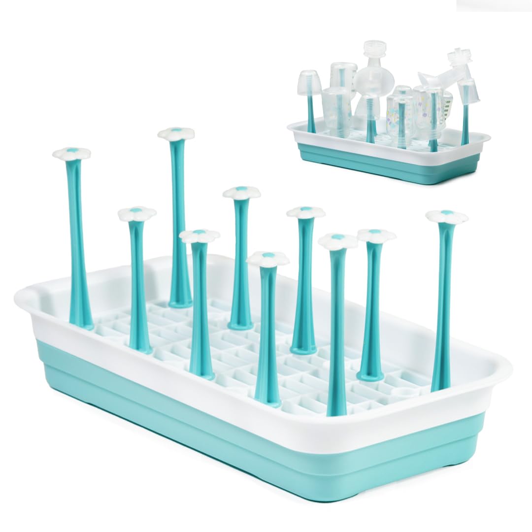 Zunee baby bottle drying rack full view showing organized bottle spaces for quick drying.