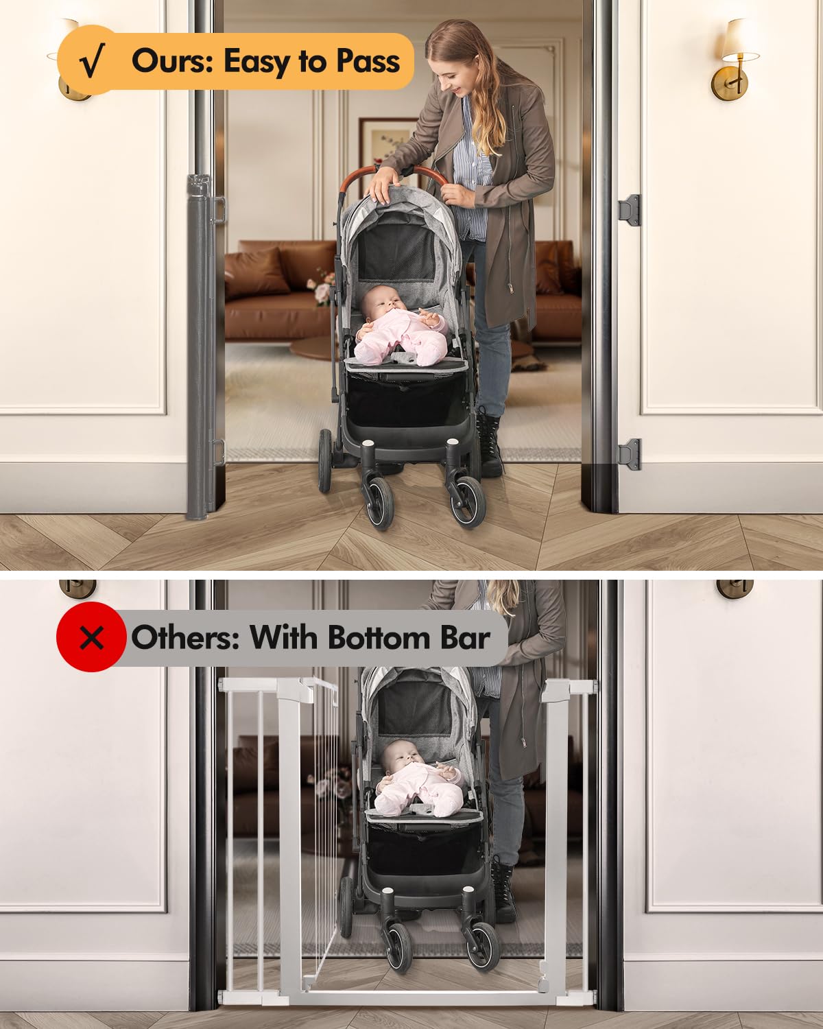 Zupetta gate shown closed in hallway offers secure containment.