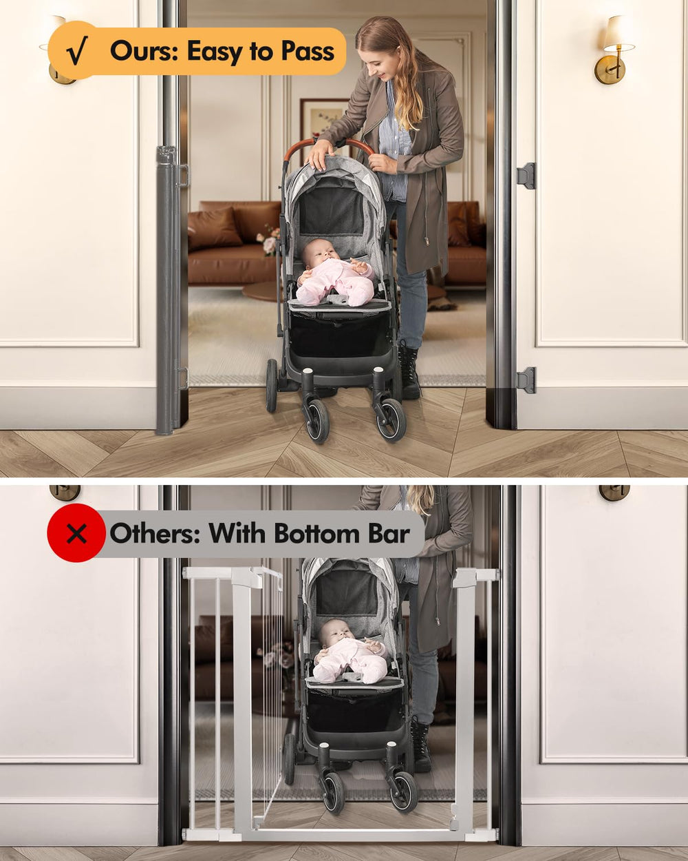 Zupetta gate shown closed in hallway offers secure containment.