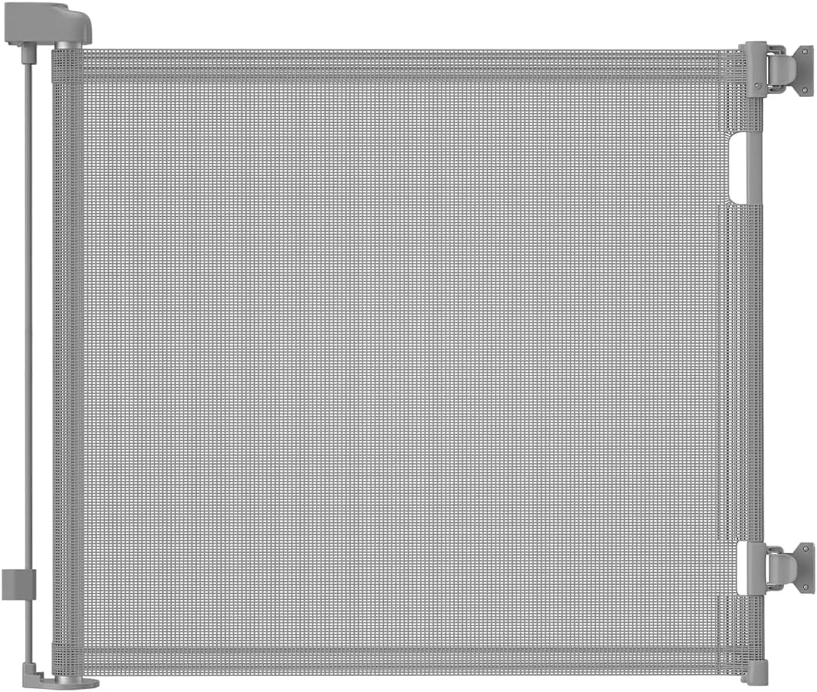 Zupetta retractable baby gate 55in extended covers wide openings for pets and kids.