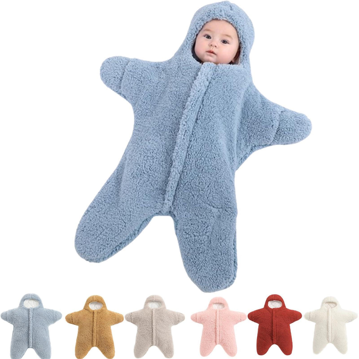 Zureto Baby Starfish Onesie front view shows cozy fleece warmth for newborns
