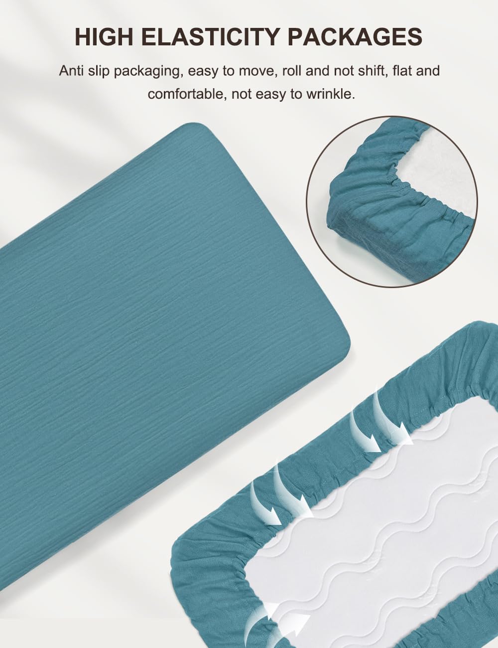 ZURLEFY blue bassinet sheet on a bassinet mattress illustrating secure fit