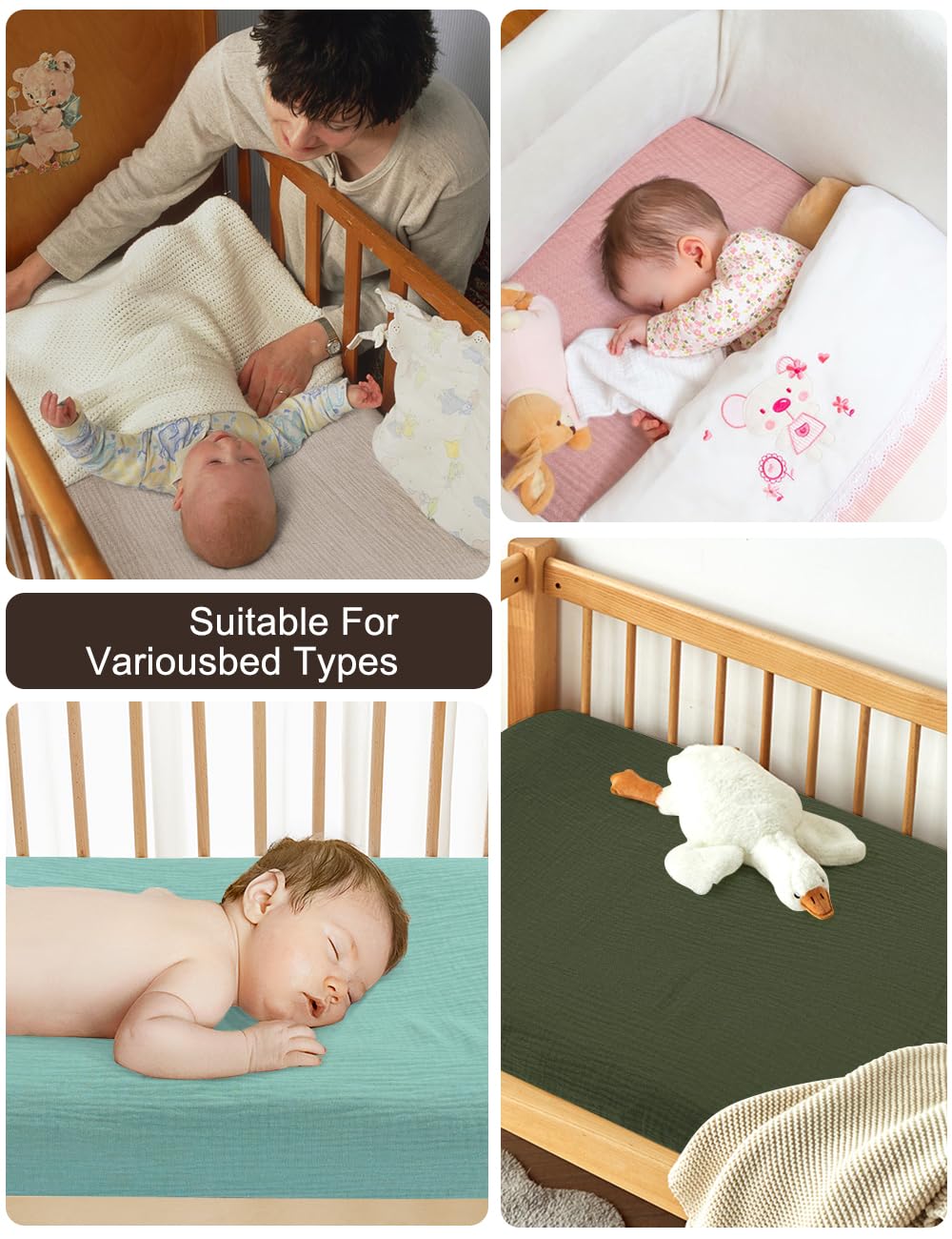 ZURLEFY olive green crib sheet elastic bottom close-up—snug mattress grip