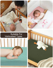 ZURLEFY olive green crib sheet elastic bottom close-up—snug mattress grip