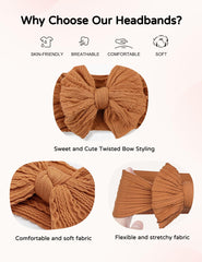 ZURLEFY rust headband bow closeup shows soft material and gentle fit.