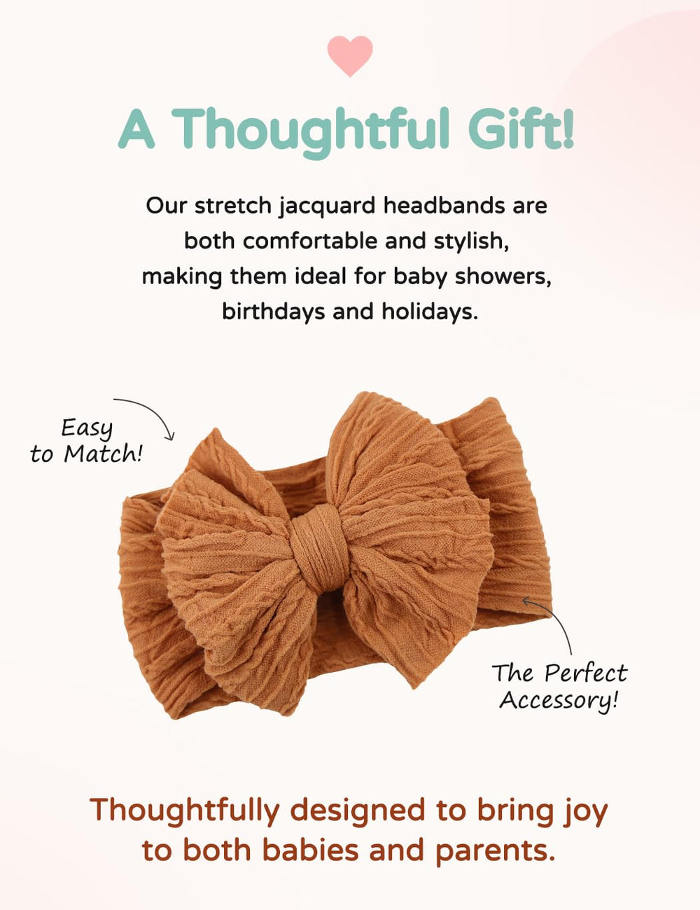 ZURLEFY rust baby headband stretch demonstrated for secure, cozy wear.