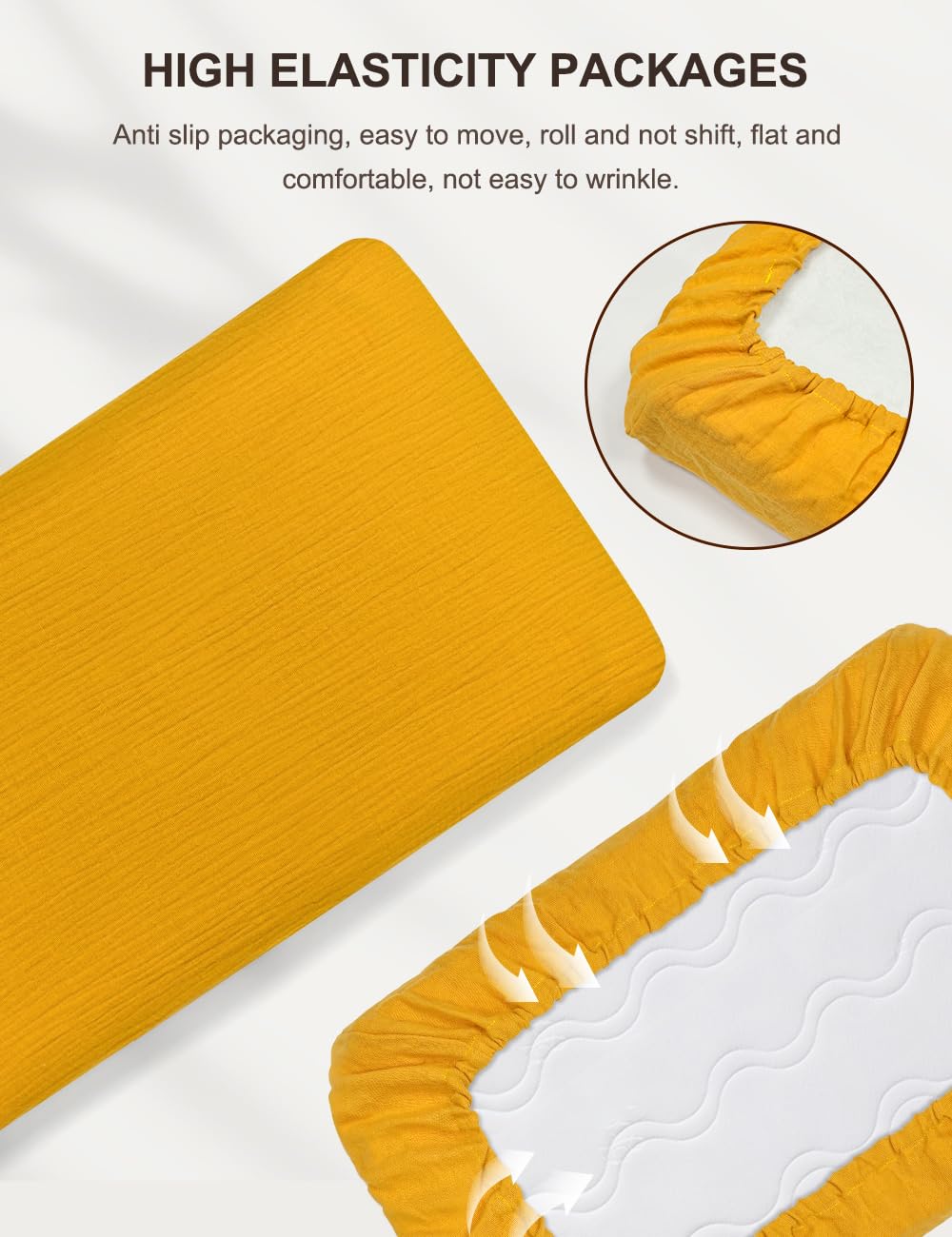 Zurlefy yellow muslin sheet laid on a mattress for easy care and color coordination
