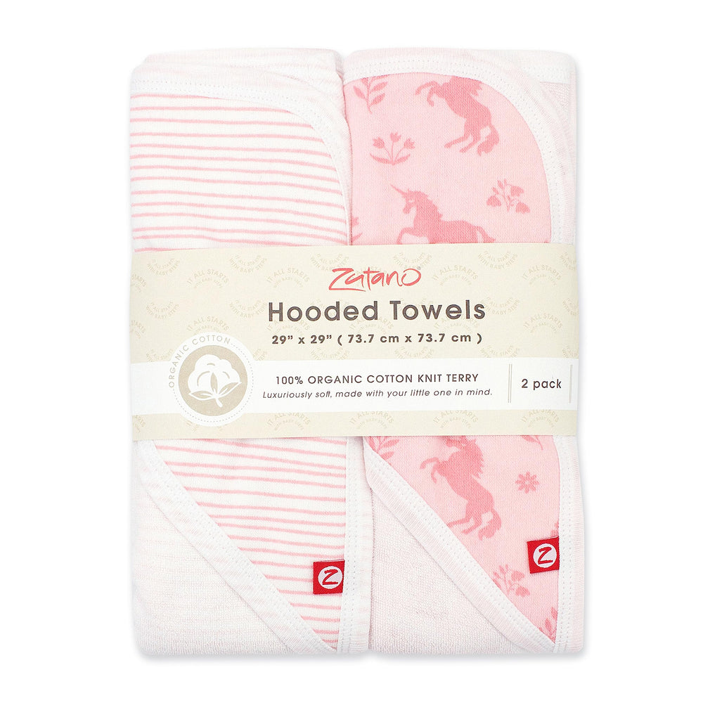Zutano hooded towel head-cover design stays in place during drying.
