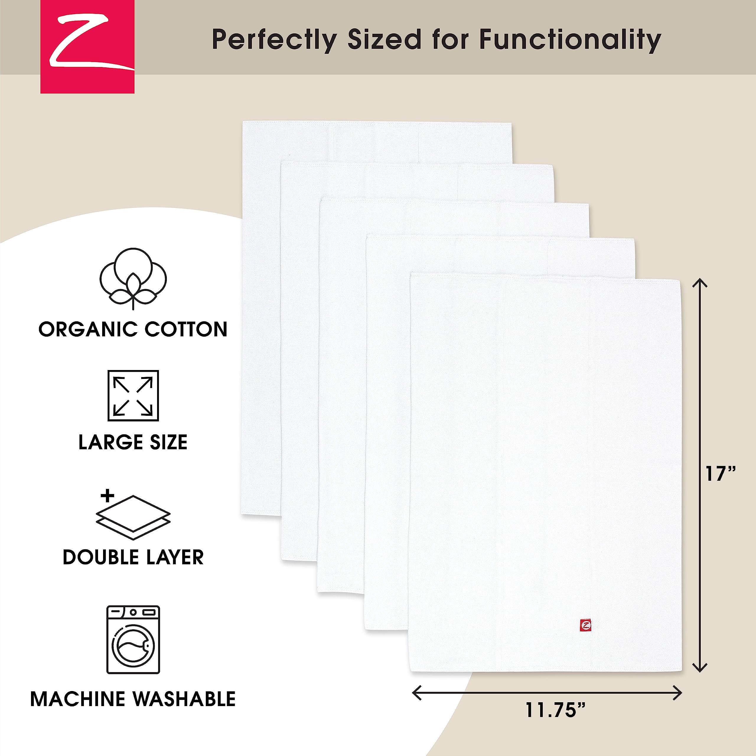 Zutano burp cloths large 17x11-75 inches ideal for shoulder drape and full coverage.