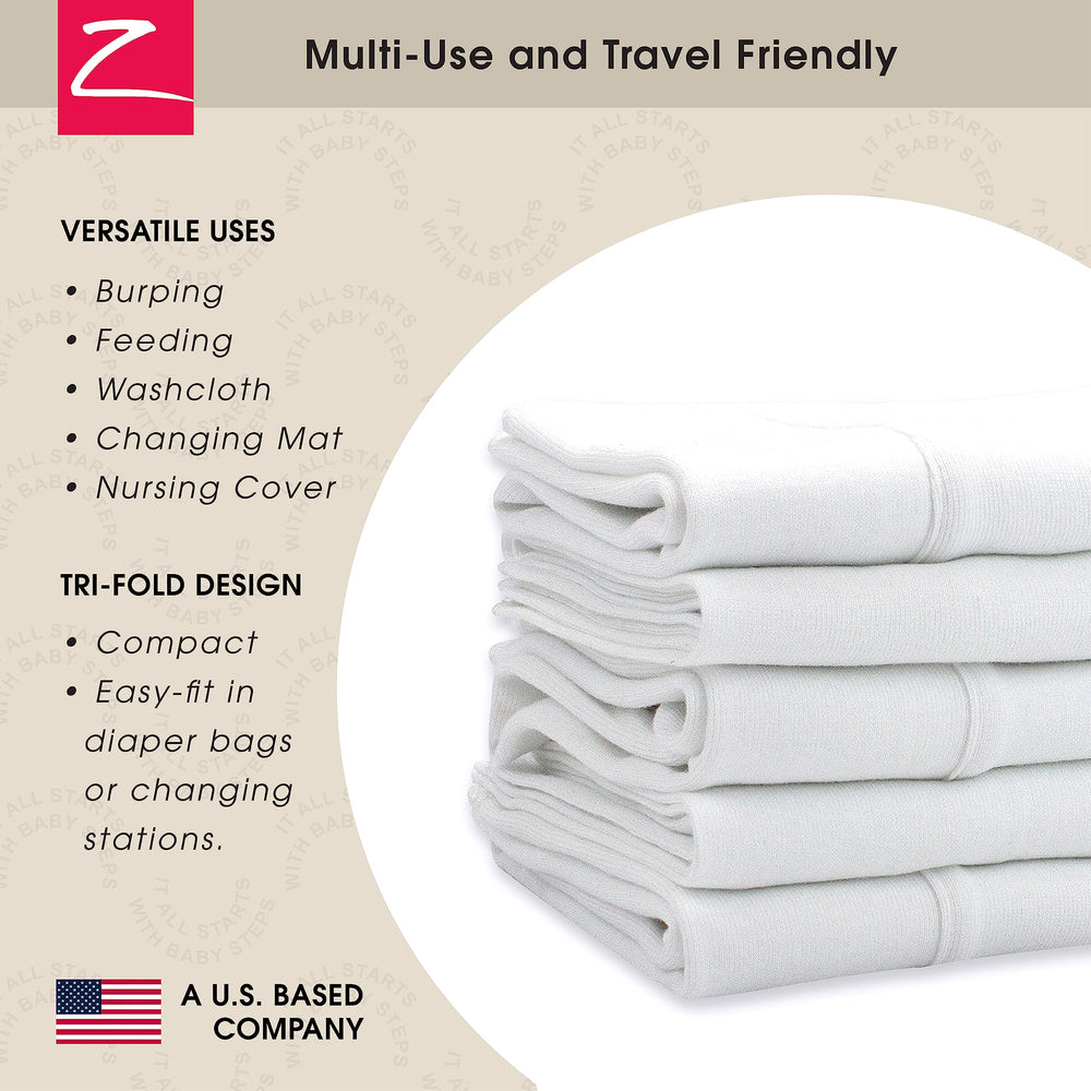 Zutano burp cloths drape over the shoulder for soft newborn coverage.