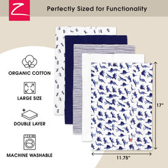 Zutano Dino Party burp cloth open shows two absorbent layers and softness.