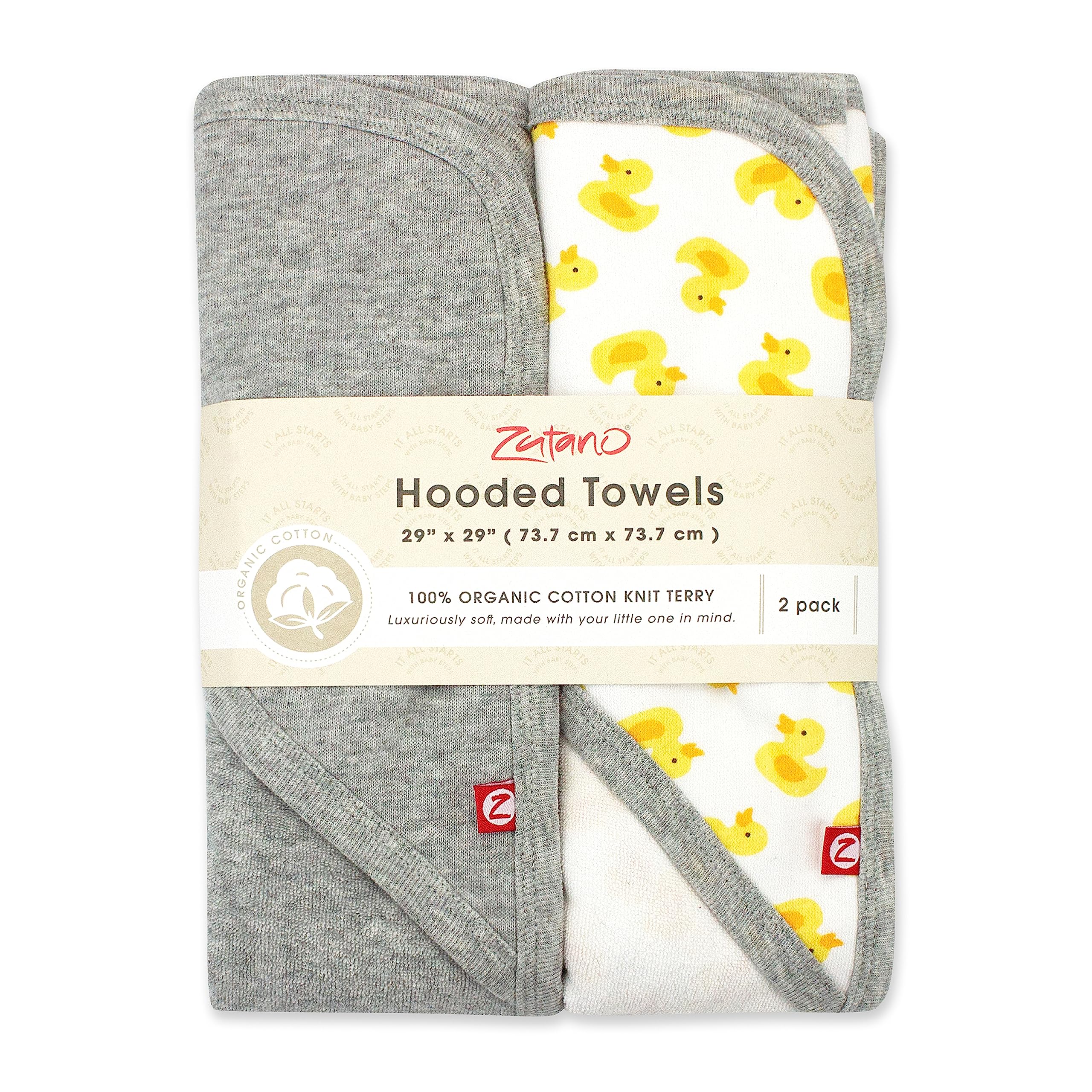 Zutano hooded baby towel 29x29 size shows ample coverage for newborns