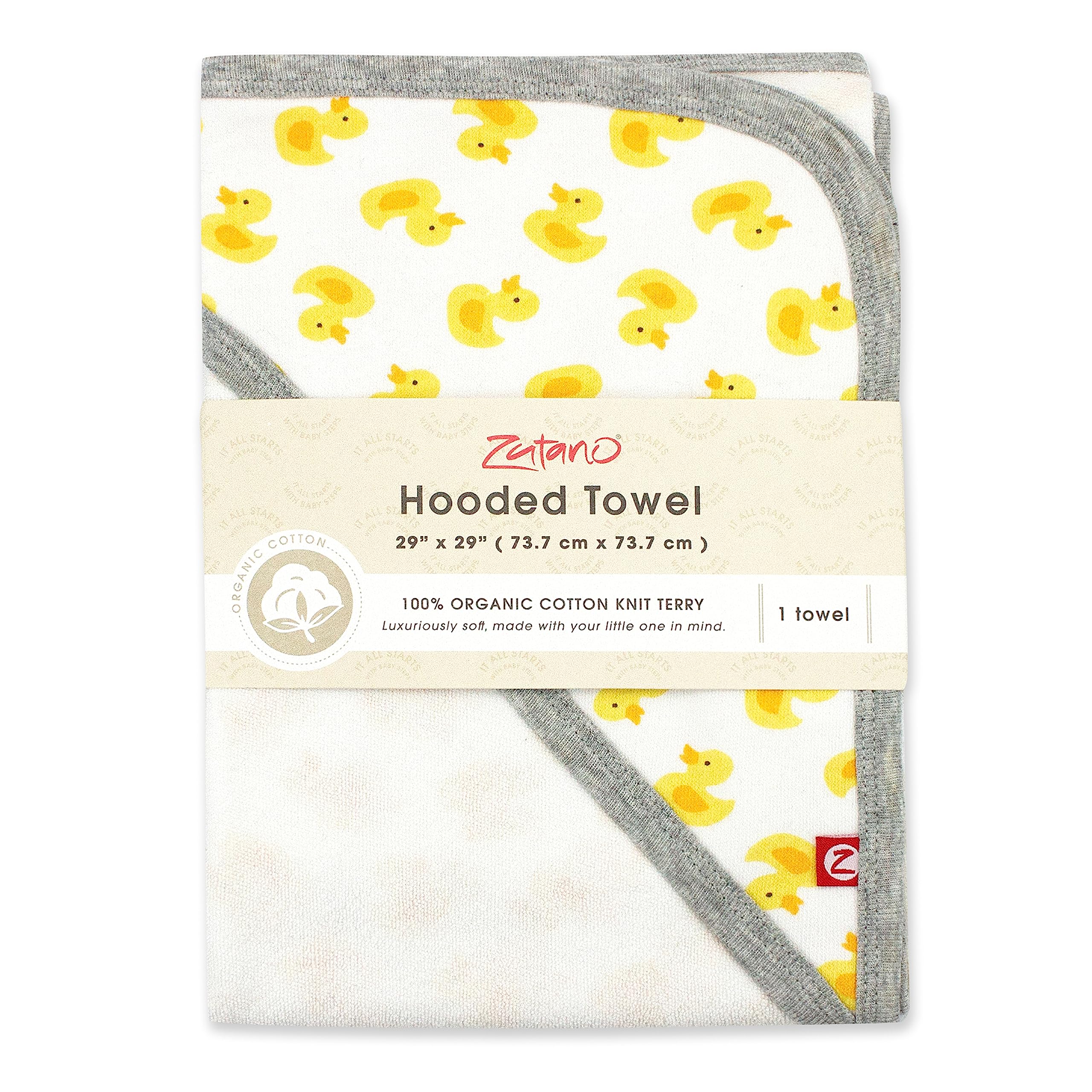 Zutano hooded baby towel hood detail shows secure fit and coverage for baby