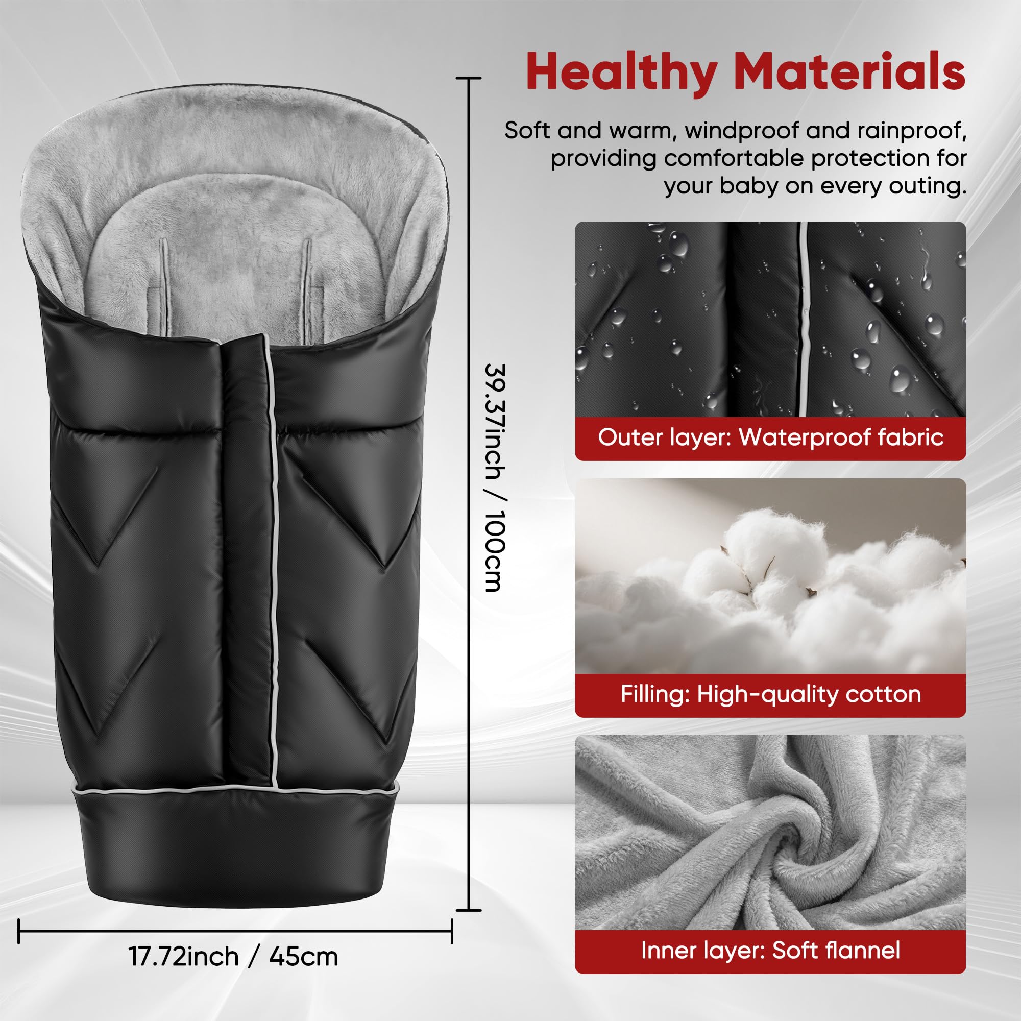 ZUTESU water-repellent bunting bag complements stroller safety in wet weather.