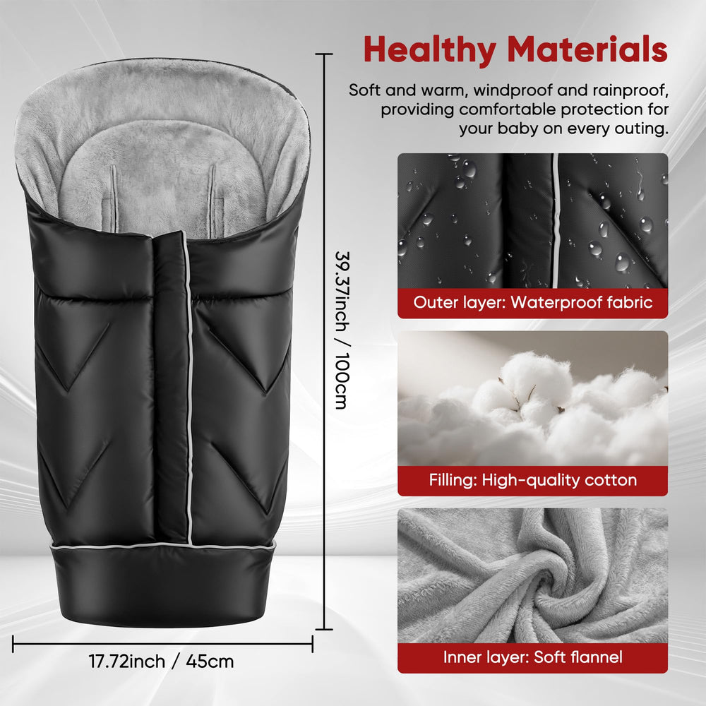 ZUTESU water-repellent bunting bag complements stroller safety in wet weather.