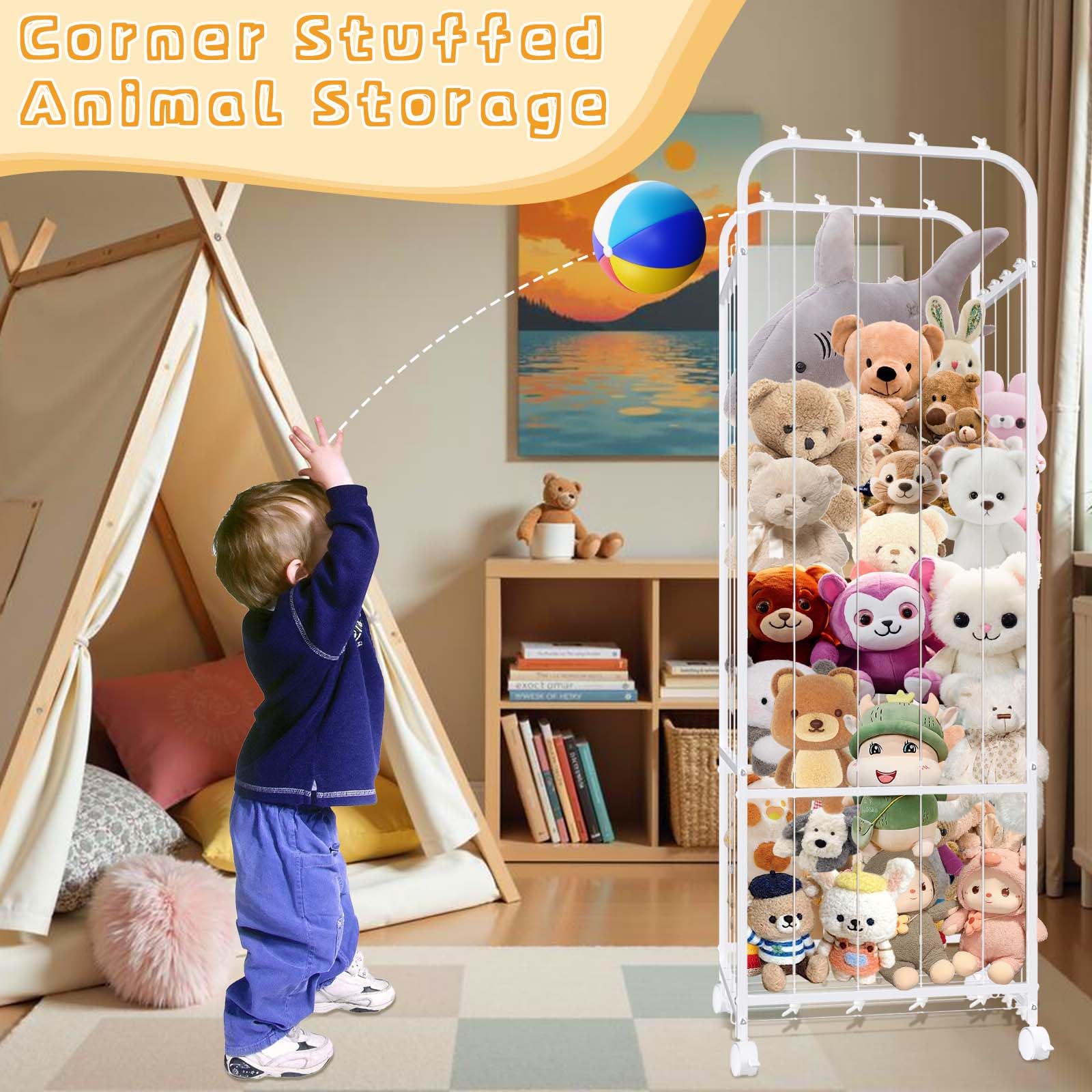 Zuughay nursery playroom organizer keeps plushies neatly arranged and within reach.