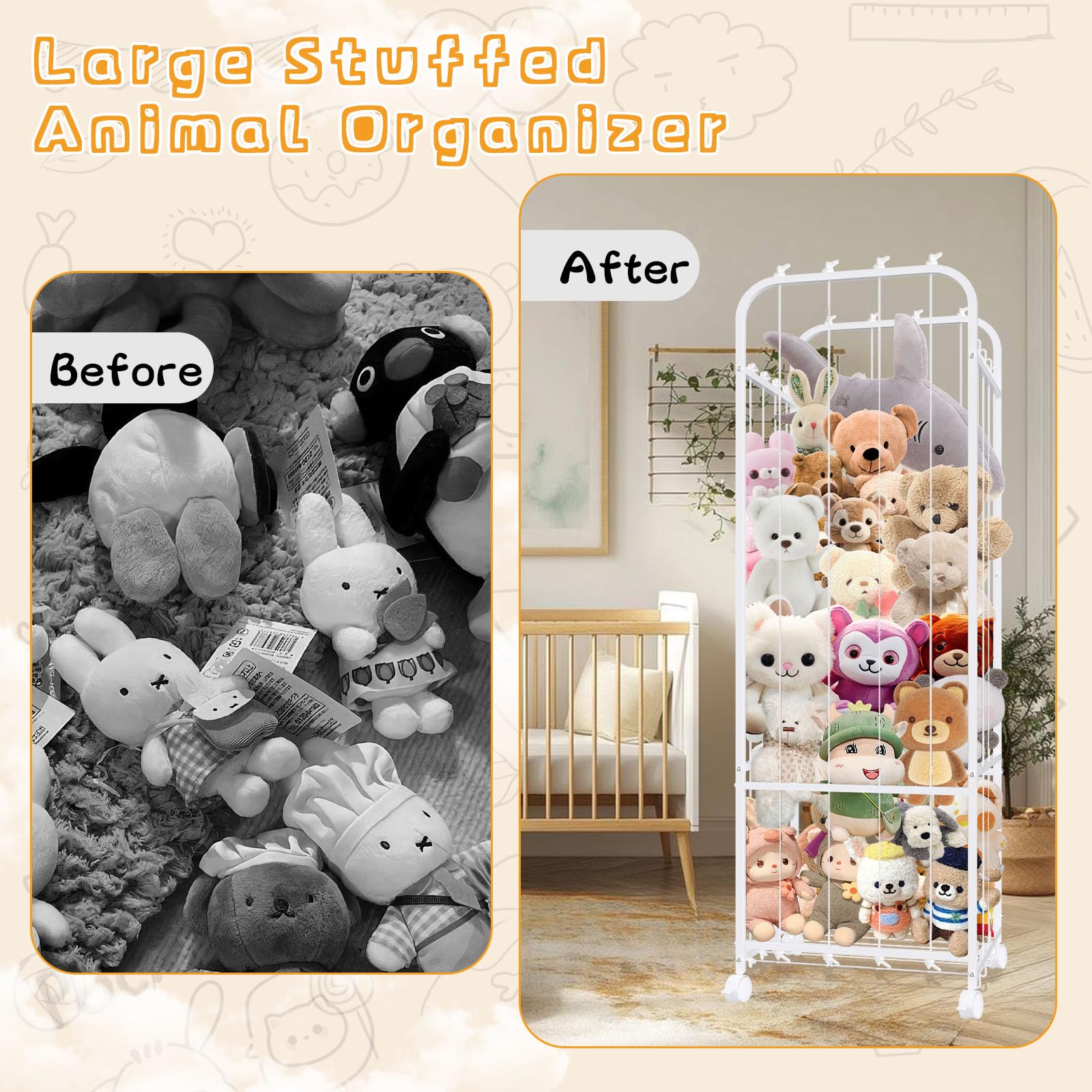 Zuughay wall-mount plushie storage saves floor space and keeps toys reachable.