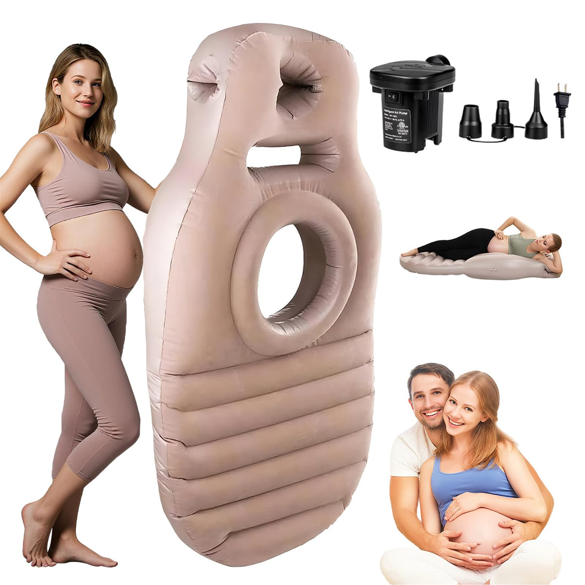 ZWFDC inflatable pregnancy sleep pillow ventral design supports belly and spine for comfortable sleep.