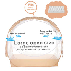 ZXPLO Crib Tent setup in crib is simple and tool-free for busy parents