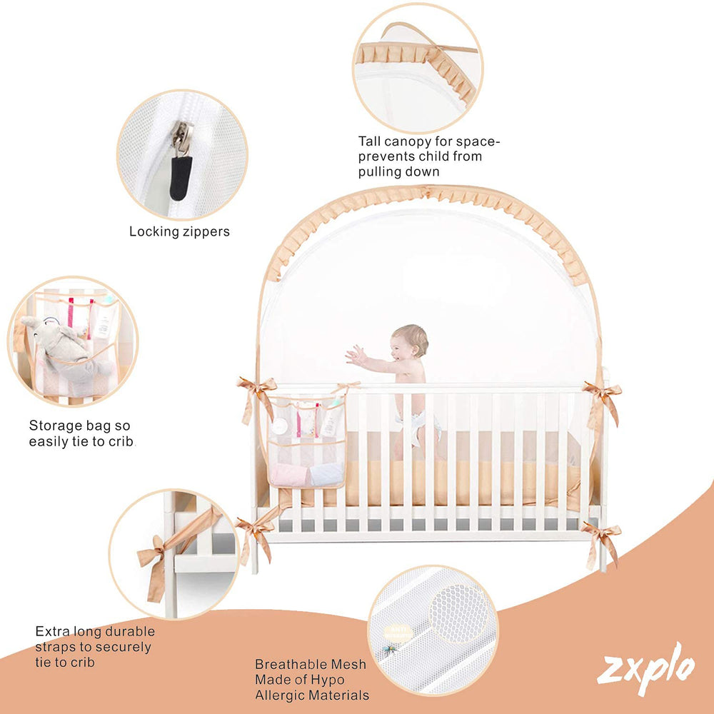 ZXPLO Crib Tent zipper access allows quick checks and diaper changes