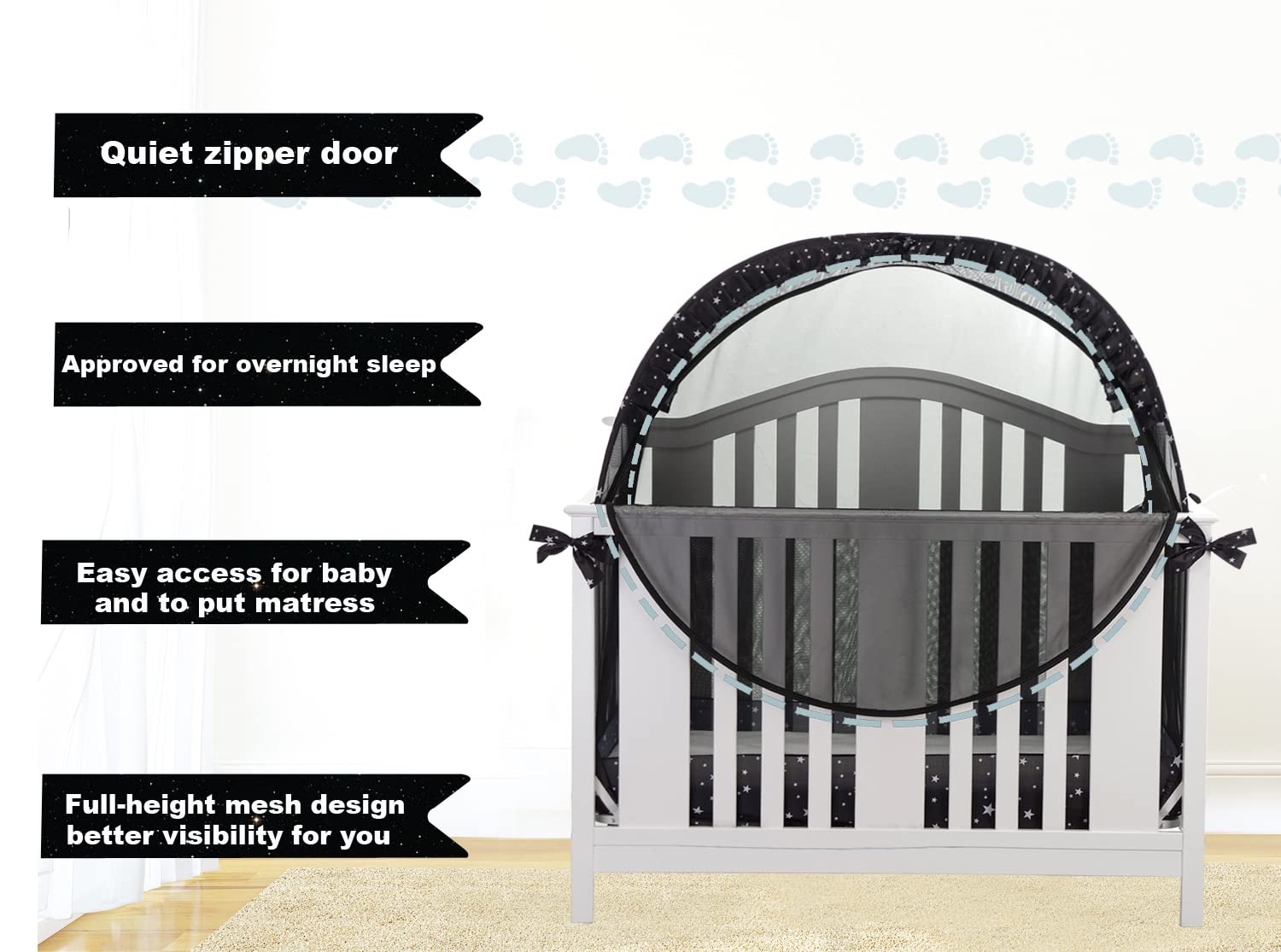 ZXPLO Safety Crib Tent honeycomb mesh promotes airflow and comfort.
