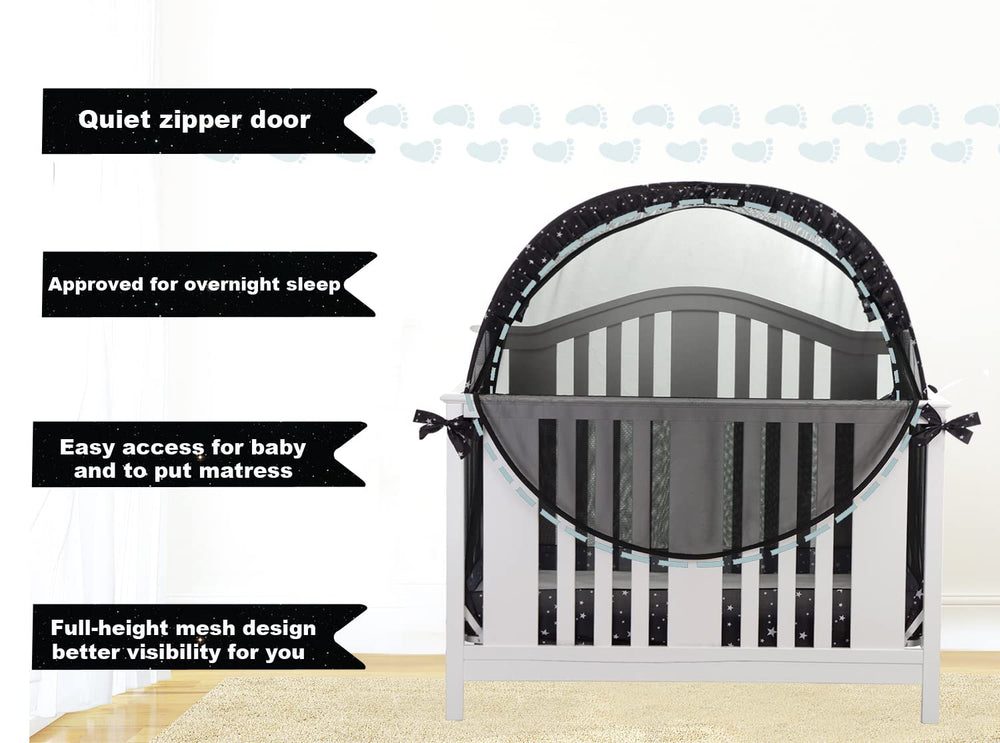 ZXPLO Safety Crib Tent honeycomb mesh promotes airflow and comfort.