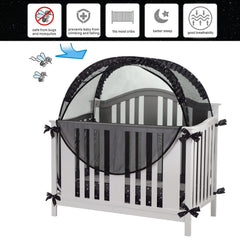 ZXPLO Safety Crib Tent see-through mesh allows easy baby monitoring.