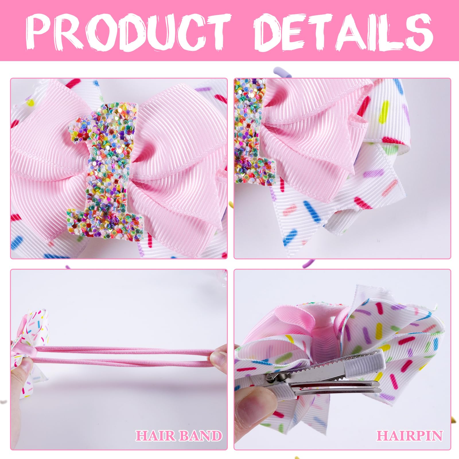 Zxvskr pink ice cream confetti bow brightens photos at celebrations.