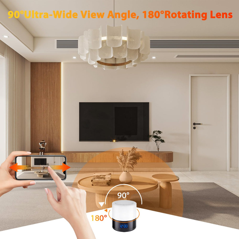 Zyee Syee rotating lens captures 180° view for broader room coverage.