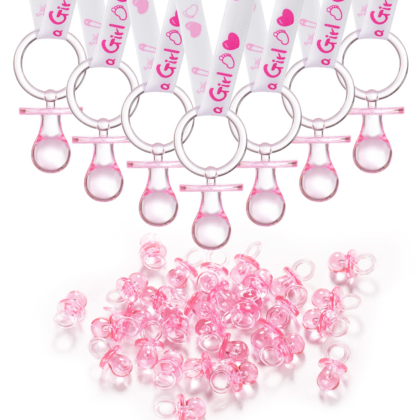ZYFLSQ 24 Baby Shower Pacifiers Necklace pink pack—festive wearable party favors for guests.
