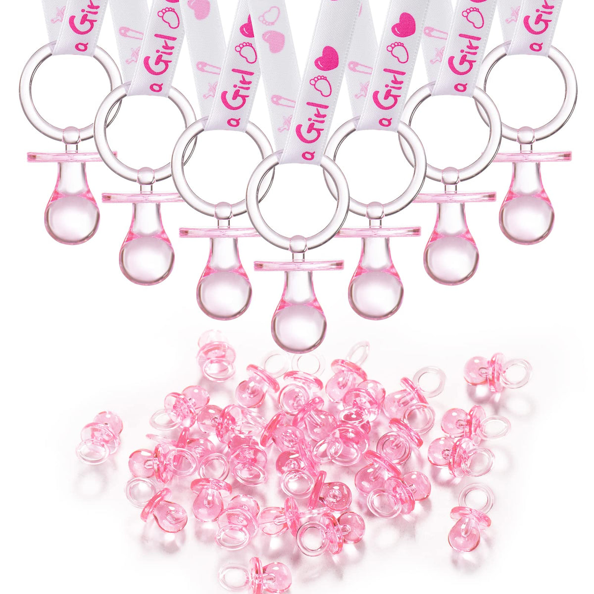 ZYFLSQ 24 Baby Shower Pacifiers Necklace pink pack—festive wearable party favors for guests.