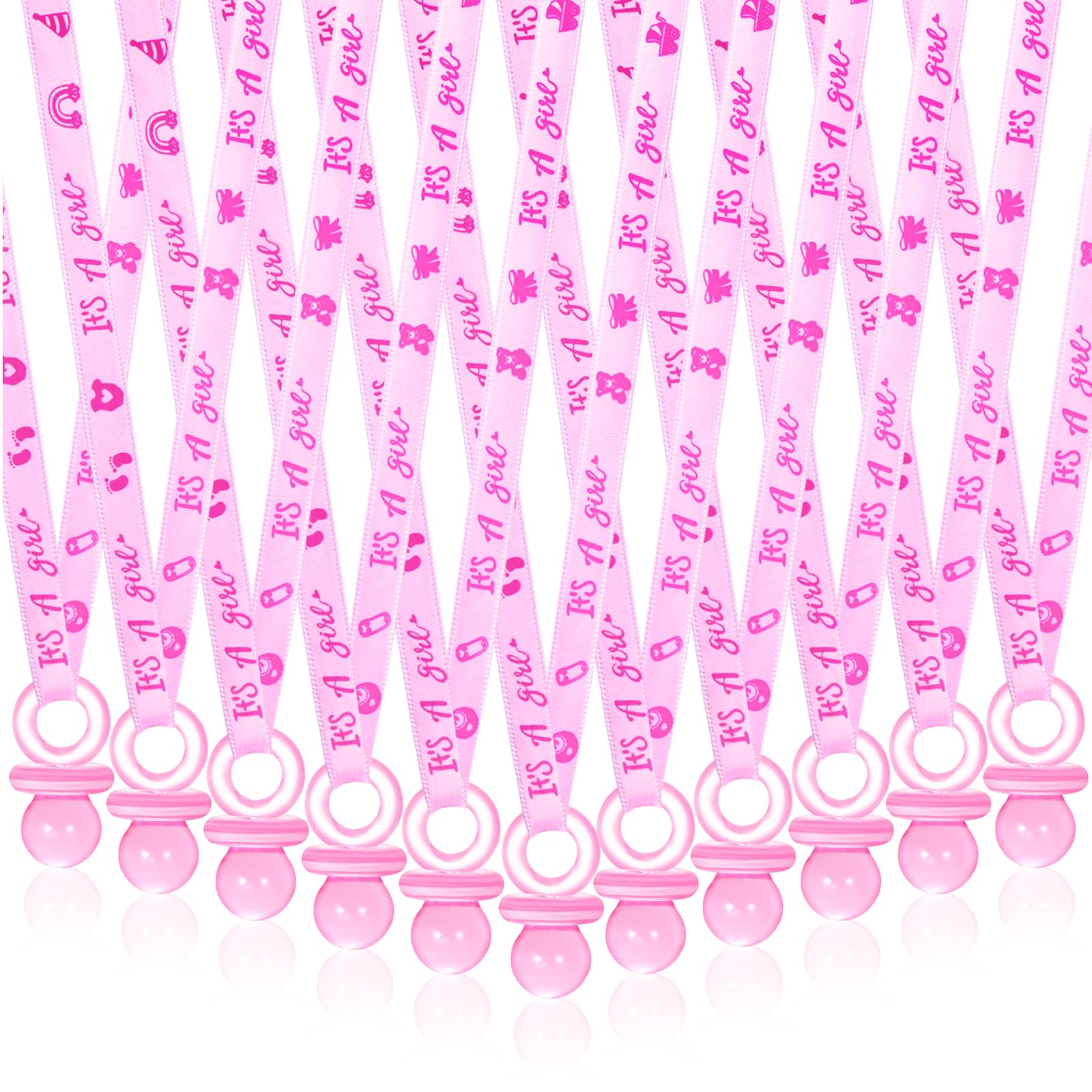 ZYFLSQ 36pc baby shower pacifier necklaces pack—vibrant pink decor perfect for party favors.