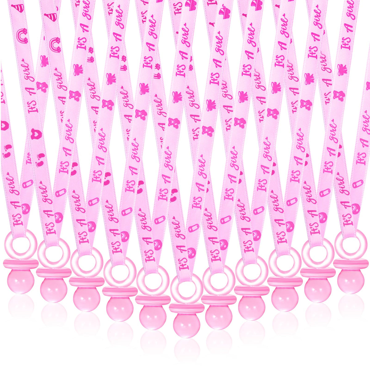 ZYFLSQ 36pc baby shower pacifier necklaces pack—vibrant pink decor perfect for party favors.