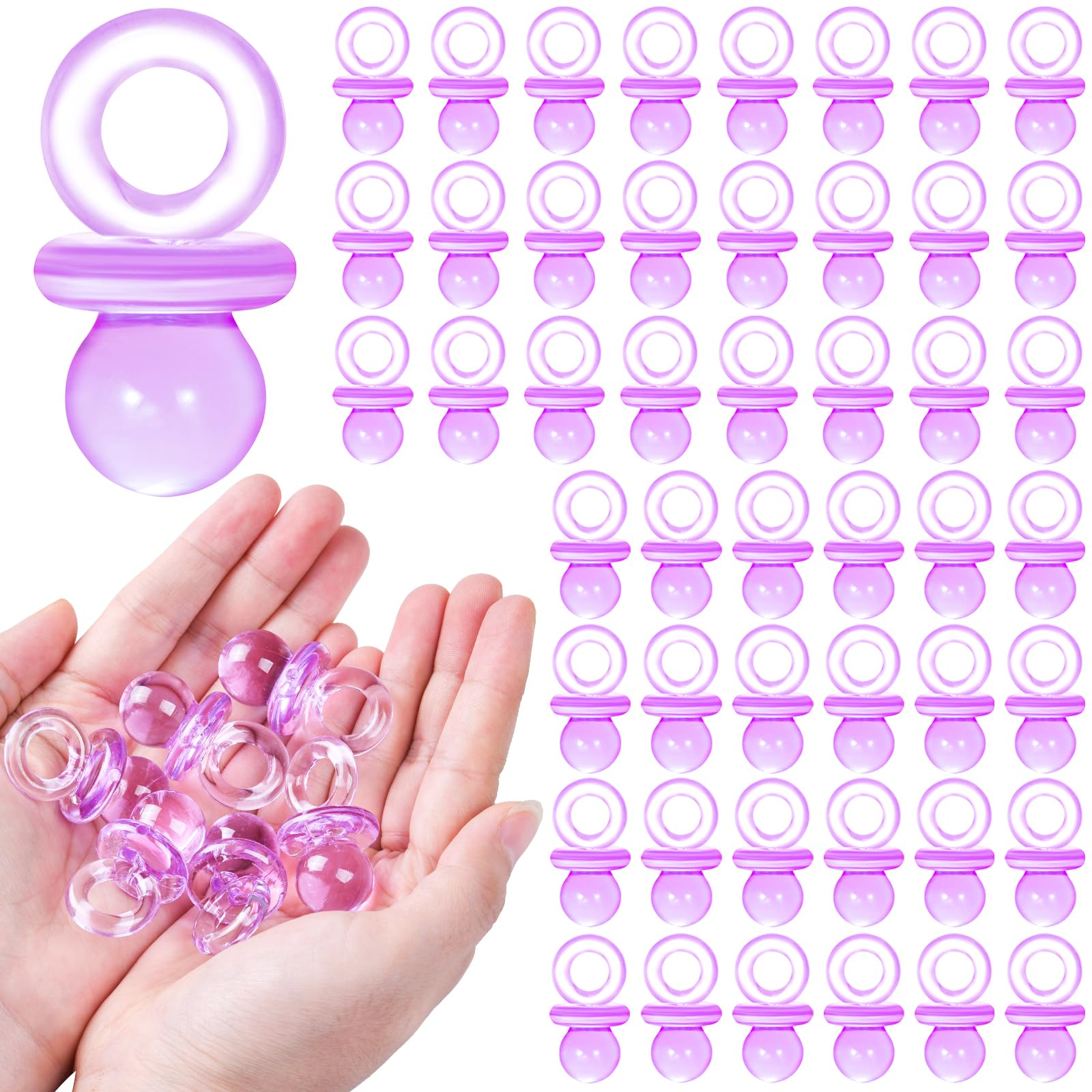 ZYFLSQ 48-piece purple acrylic pacifiers for baby shower decor