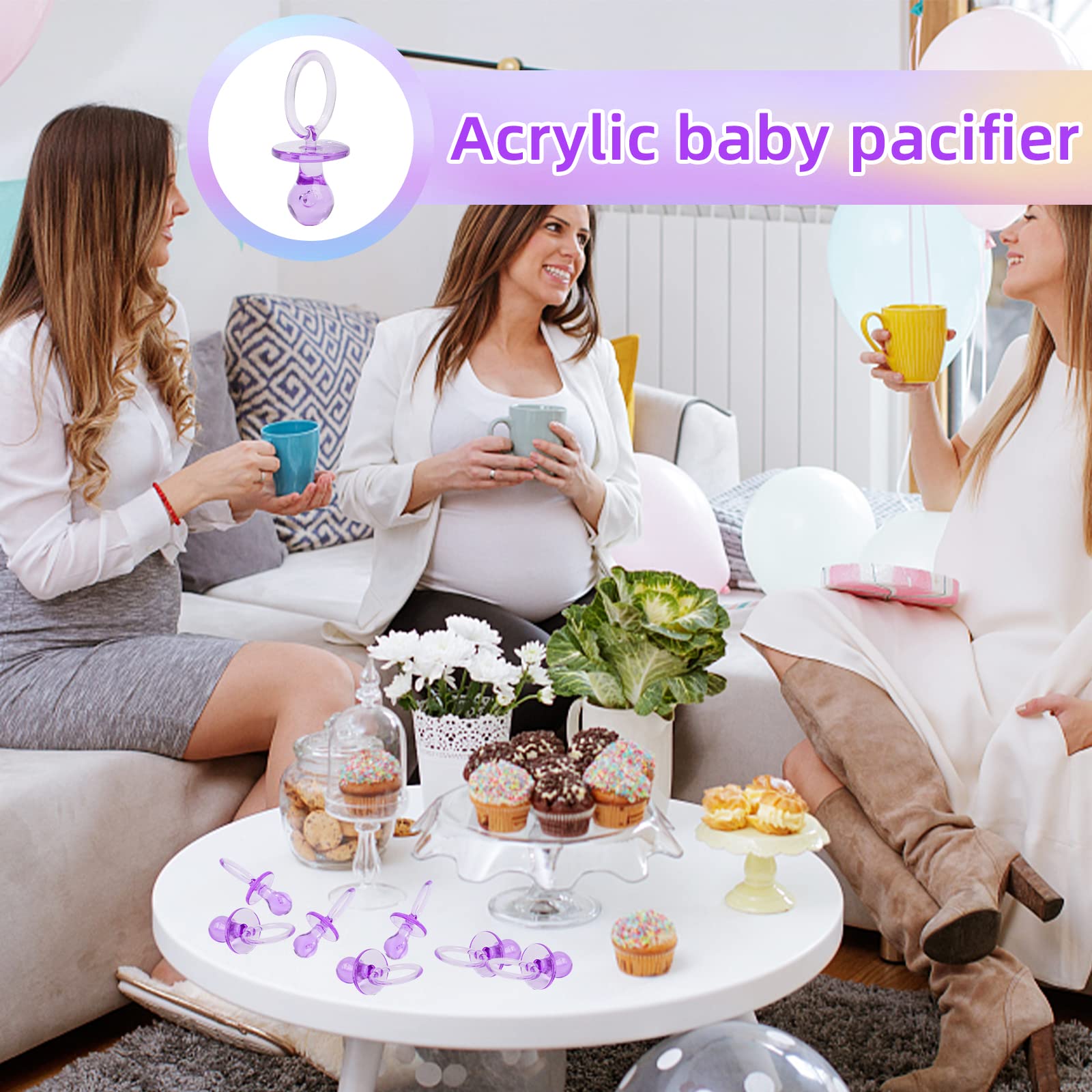 ZYFLSQ baby shower pacifier purple acrylic decor for gender show party.