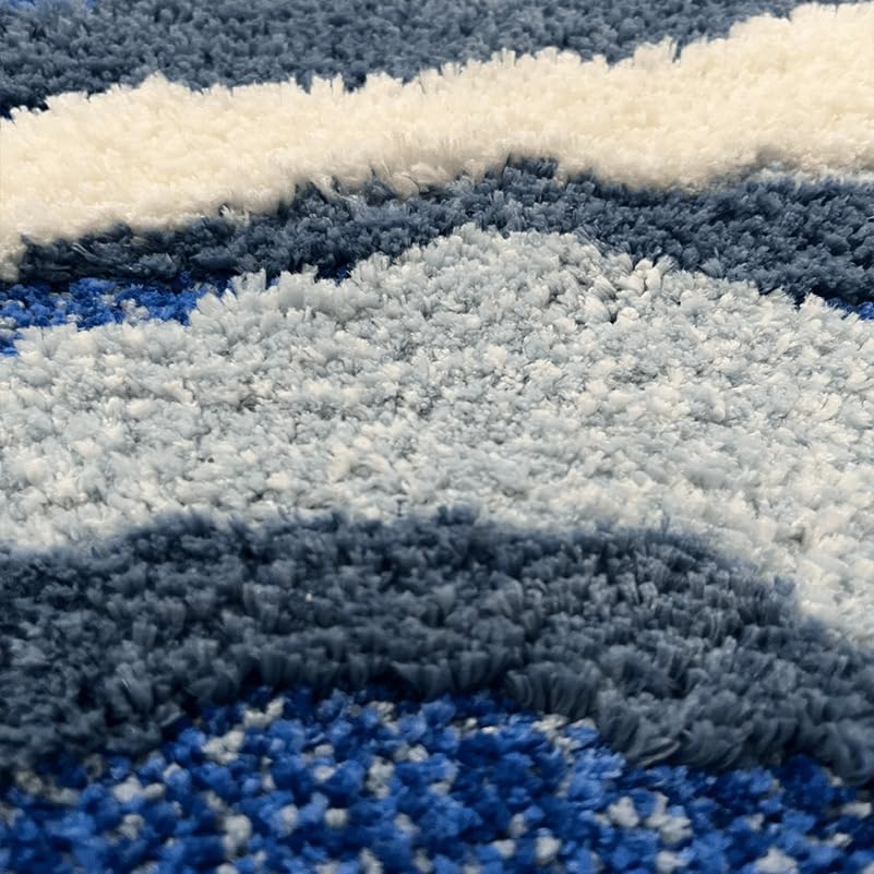 ZYLG blue 3D ocean wave bath mat suitable as bedroom rug or hallway runner.
