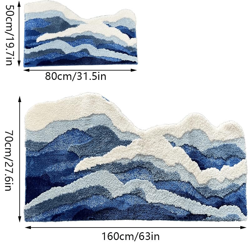 ZYLG blue 3D ocean wave bath mat close-up fiber detail highlights high absorption.